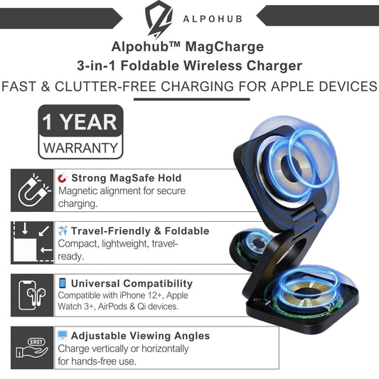 Alpohub™ MagCharge 3-in-1 Foldable Wireless