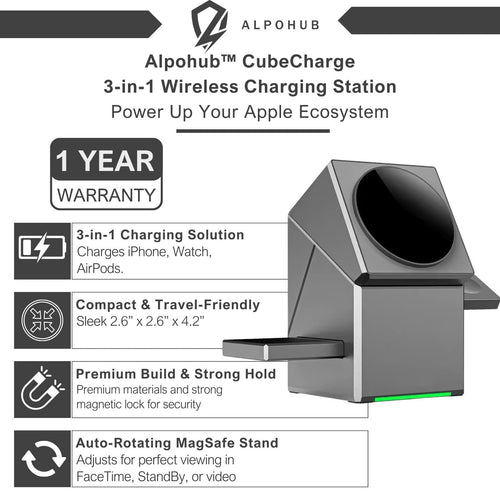 Alpohub™ CubeCharge 3-in-1 Wireless Charging Station