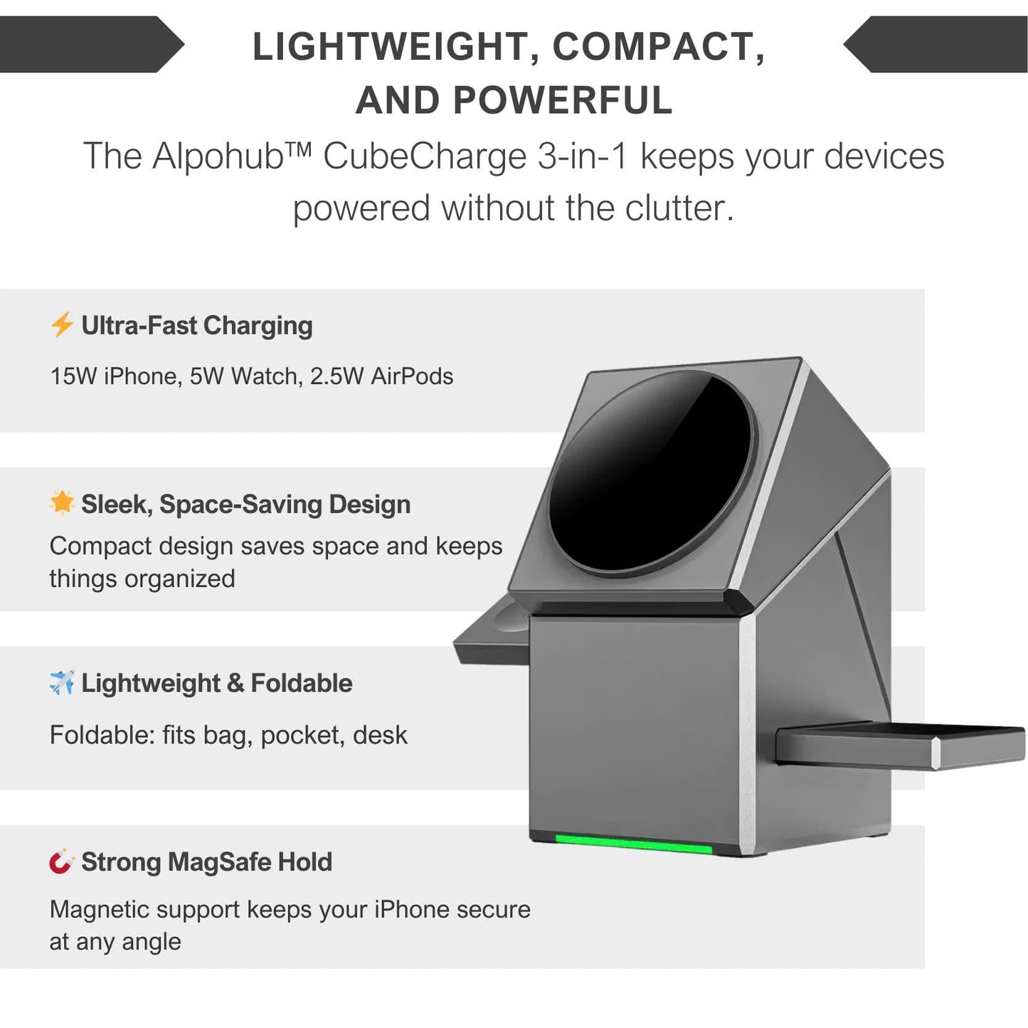 Alpohub™ CubeCharge 3-in-1 Wireless Charging Station