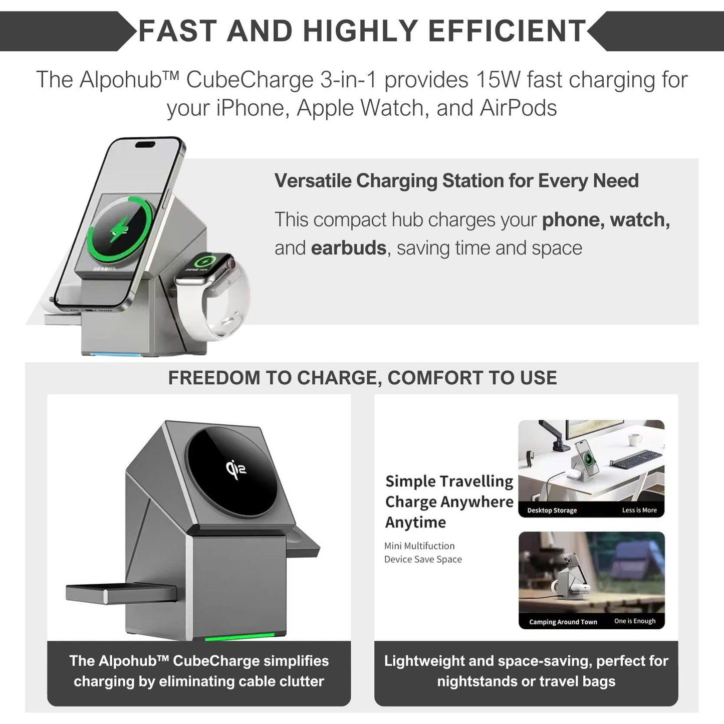 Alpohub™ CubeCharge 3-in-1 Wireless Charging Station