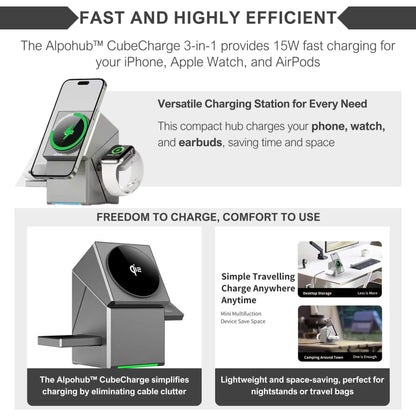 Alpohub™ CubeCharge 3-in-1 Wireless Charging Station